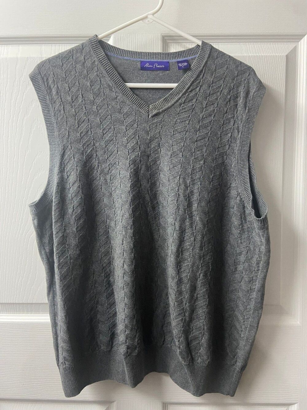 Alan Flusser Sweater Vest Mens Large Grey V Neck Sleveless Pullover Cotton